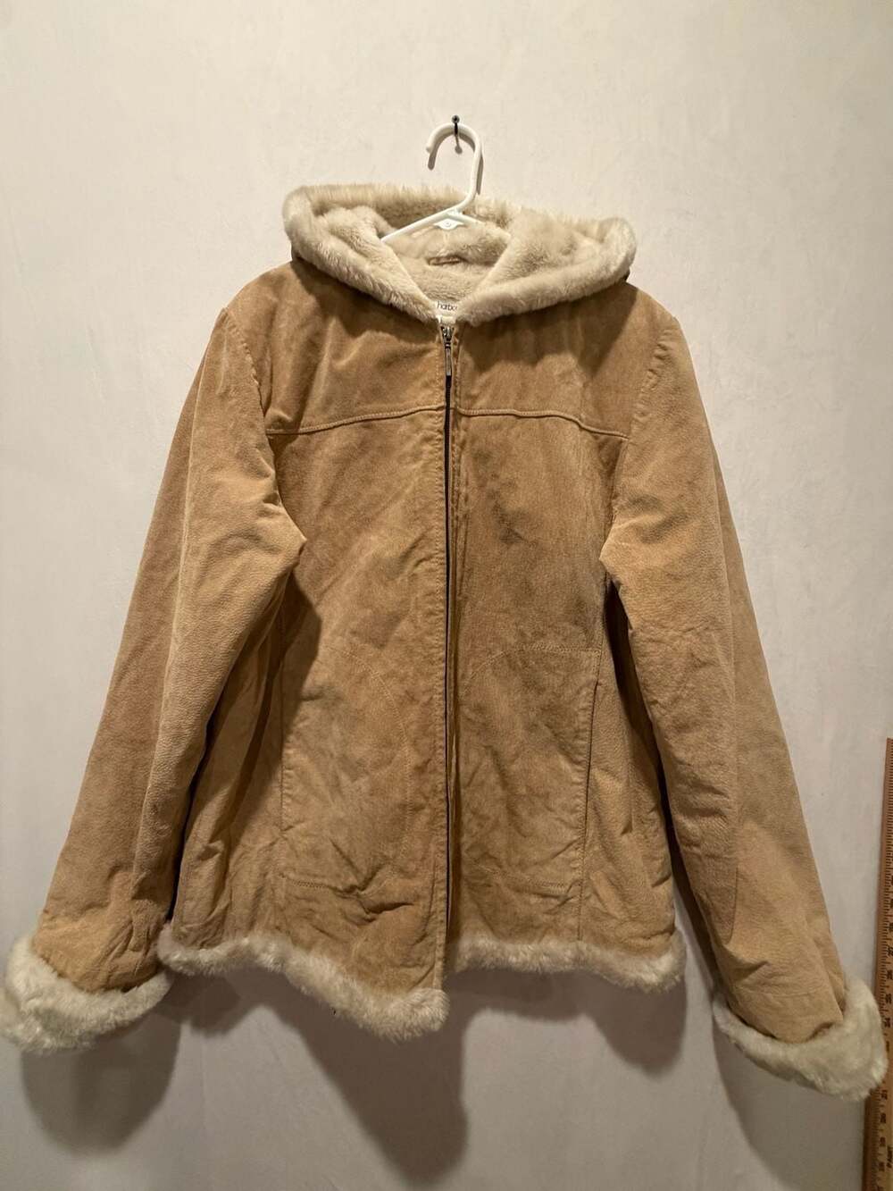 Boston Harbour Genuine Leather Suede Faux Fur Hooded Jacket Size XL